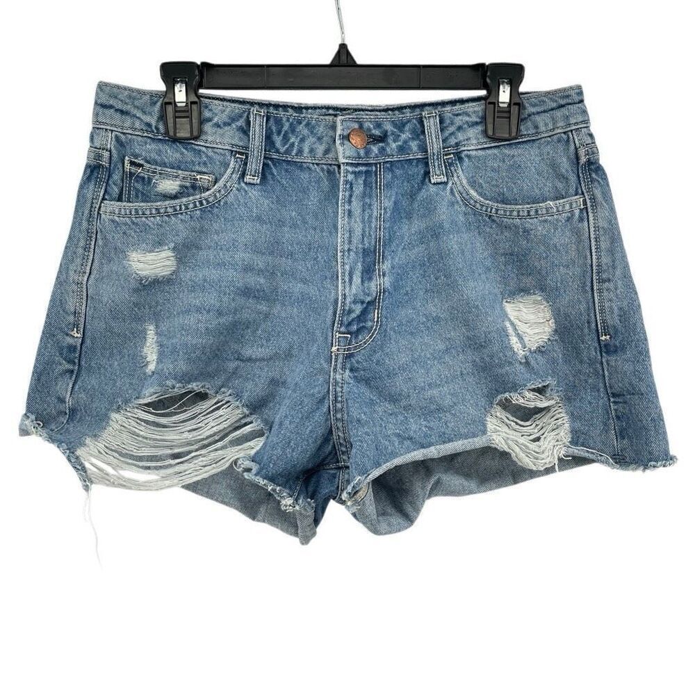 Arizona Jean Co High Rise Distressed Denim Shorts Juniors 11 Blue Cutoff